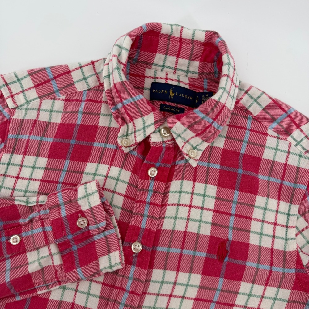 Ralph Lauren Plaid Flannel Shirt Women Small Red Classic Fit Button Down Cotton